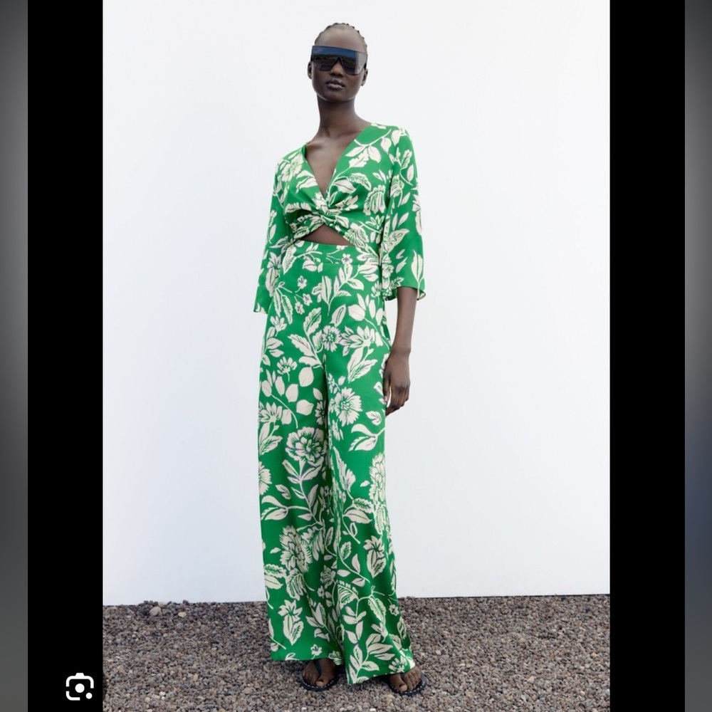 Zara Green and White Floral Jumpsuit